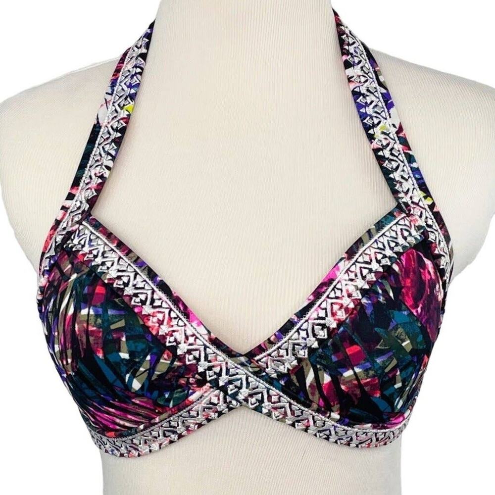 169. Pink Victoria's Secret Bikini Top Halter Embroidered  Pink Size Large